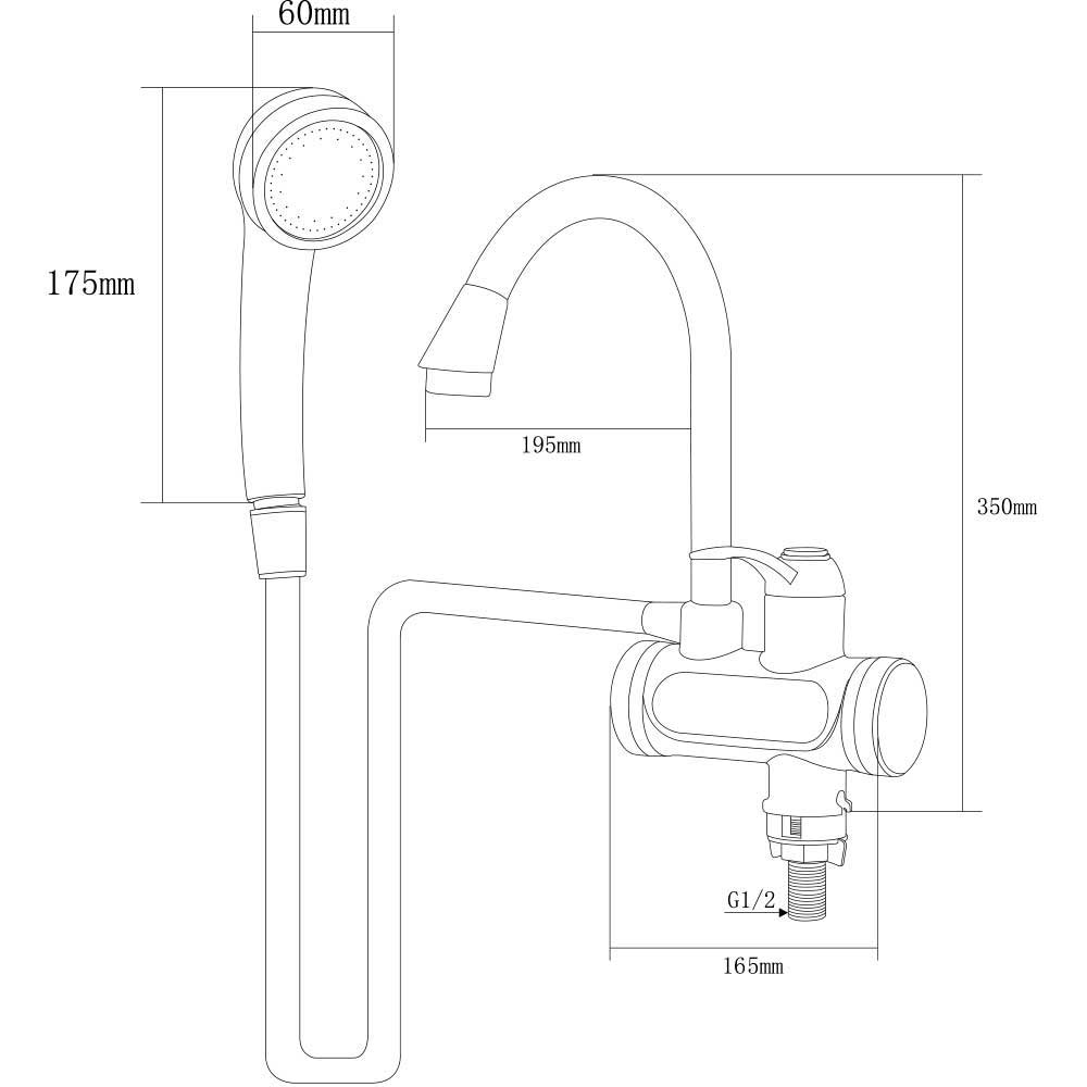 Кран-водонагрівач проточний JZ 3.0кВт 0.4-5бар для ванни гусак вухо на гайці AQUATICA JZ-6C141W (9793203) - фото №3 мал.