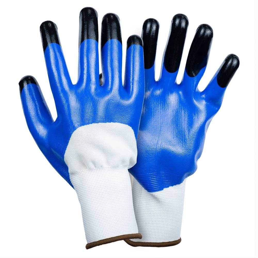 Рукавички трикотажні з частковим нітрилові покриттям посилені пальці р9 (синьо-чорні, манжет) SIGMA (9443631) - фото №1 мал.