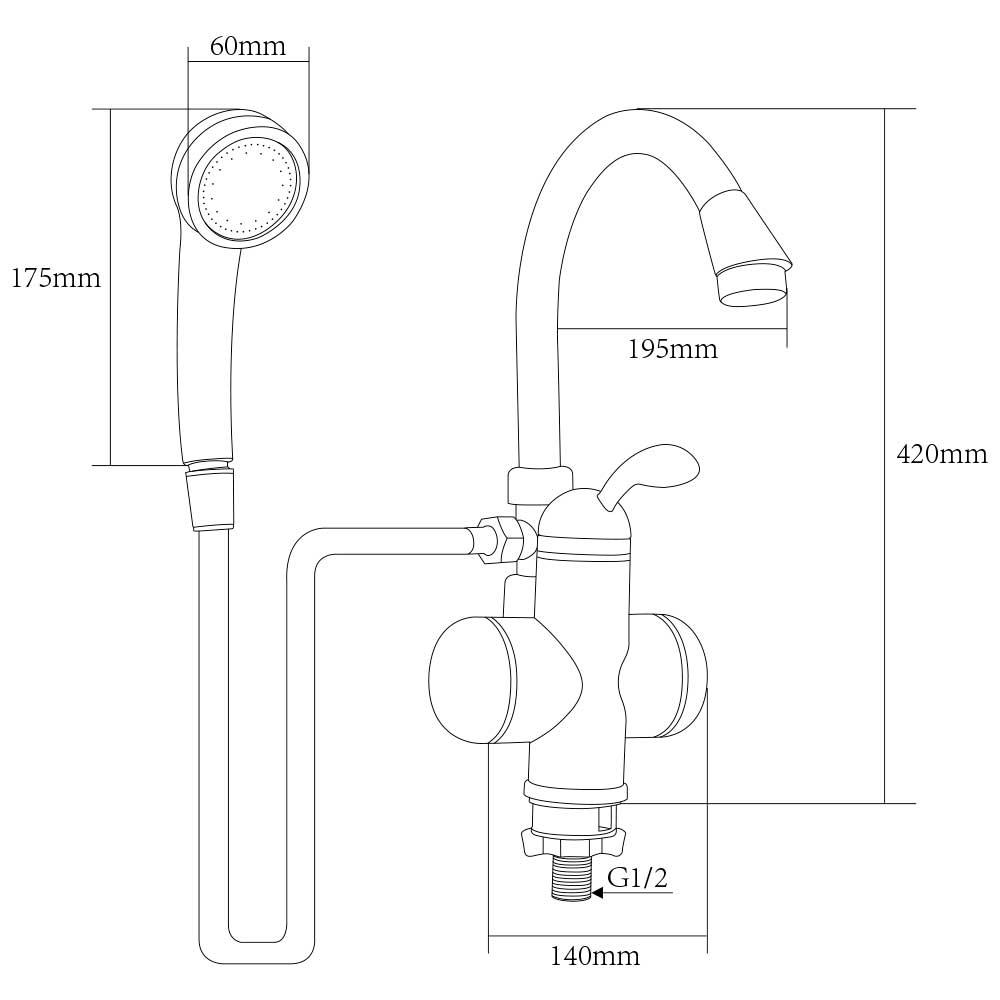 Кран-водонагрівач проточний LZ 3.0кВт 0.4-5бар для ванни гусак вухо на гайці AQUATICA LZ-6C111W (9795203) - фото №2 мал.