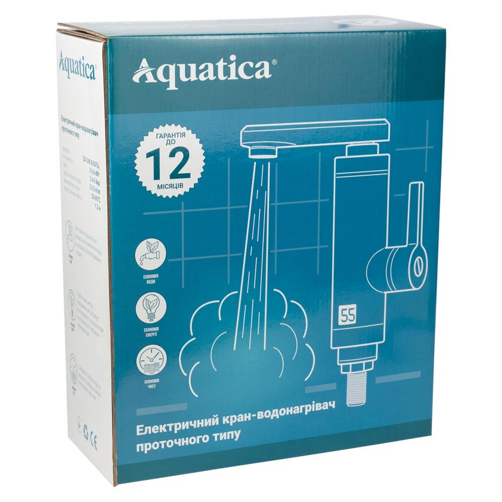 Кран-водонагрівач проточний LZ 3.0кВт 0.4-5бар для ванни гусак вухо на гайці AQUATICA LZ-6C111W (9795203) - фото №3 мал.